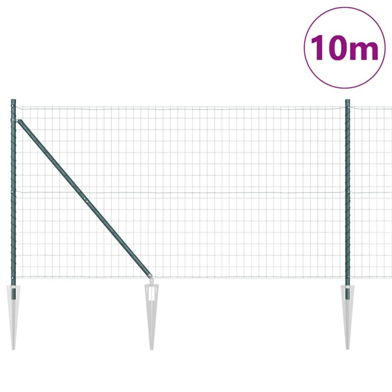 Clôture Euro avec 7 poteaux en pointe 1,2 x 10 m en acier galvanisé vert 