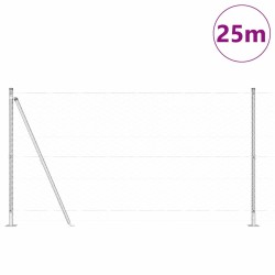 Clôture en fil hexagonal avec 7 poteaux à collerette 1,2x25 m Acier Argent 