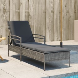 Chaise longue avec coussin gris 63x200x81 cm résine tressée 