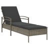 Chaise longue avec coussin gris 63x200x81 cm résine tressée 