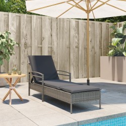 Chaise longue avec coussin gris 63x200x81 cm résine tressée 