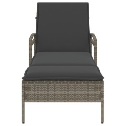 Chaise longue avec coussin gris 63x200x81 cm résine tressée 