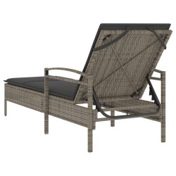 Chaise longue avec coussin gris 63x200x81 cm résine tressée 