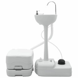 Toilettes de camping et support de lavage des mains portable Gris et Blanc 
