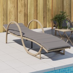 Chaise longue avec coussin beige 60x199x42 cm résine tressée 