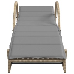 Chaise longue avec coussin beige 60x199x42 cm résine tressée 