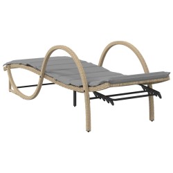 Chaise longue avec coussin beige 60x199x42 cm résine tressée 