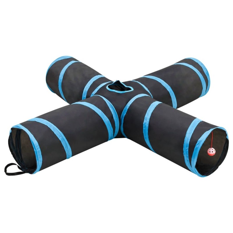 Tunnel pour chats à 4 voies Noir et bleu 132 cm Polyester 