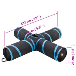 Tunnel pour chats à 4 voies Noir et bleu 132 cm Polyester 