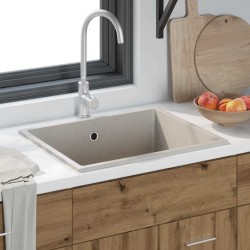 Évier de cuisine avec trou de trop-plein en granit beige 