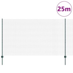 Clôture en fil soudé avec 11 poteaux en U Vert 1.4x25 m Acier 