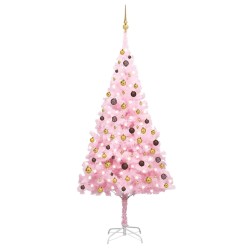 Arbre de Noël artificiel pré-éclairé et boules rose 240 cm PVC 