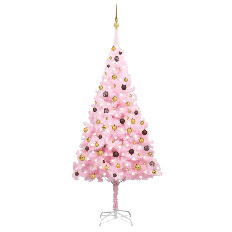 Arbre de Noël artificiel pré-éclairé et boules rose 240 cm PVC 