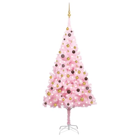 Arbre de Noël artificiel pré-éclairé et boules rose 240 cm PVC 