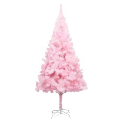 Arbre de Noël artificiel pré-éclairé et boules rose 240 cm PVC 