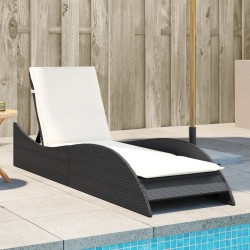 Chaise longue avec coussin noir 60x205x73 cm résine tressée 