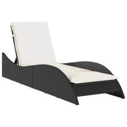 Chaise longue avec coussin noir 60x205x73 cm résine tressée 