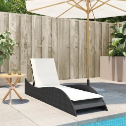 Chaise longue avec coussin noir 60x205x73 cm résine tressée 