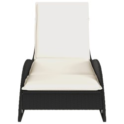 Chaise longue avec coussin noir 60x205x73 cm résine tressée 