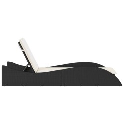 Chaise longue avec coussin noir 60x205x73 cm résine tressée 