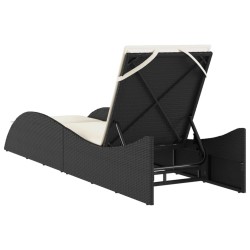 Chaise longue avec coussin noir 60x205x73 cm résine tressée 