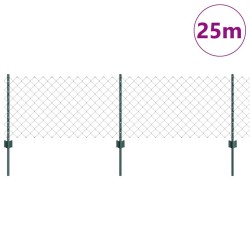Clôture en mailles de chaîne avec 22 poteaux U Verte 0.6x25 m Acier 