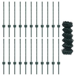 Clôture en mailles de chaîne avec 22 poteaux U Verte 0.6x25 m Acier 