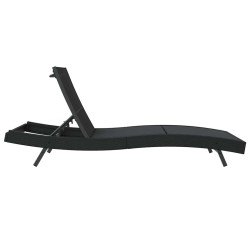 Chaise longue noire en poly rotin et textilène 