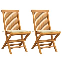 Chaises de jardin et coussins crème lot de 2 Bois teck massif 