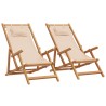 Chaises de plage pliantes lot de 2 beige tissu et bois massif 