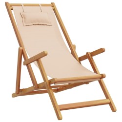 Chaises de plage pliantes lot de 2 beige tissu et bois massif 
