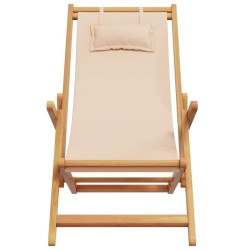 Chaises de plage pliantes lot de 2 beige tissu et bois massif 