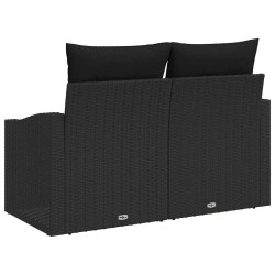 Canapé de jardin 2 places avec coussins en poly rotin noir 