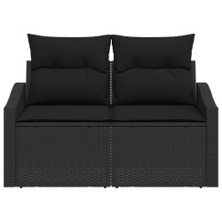 Canapé de jardin 2 places avec coussins en poly rotin noir 