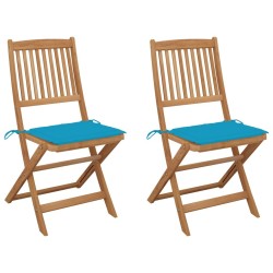 Chaises pliables de jardin lot de 2 avec coussins Bois d'acacia 