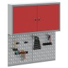 Ensemble de meuble à outils et de panneau perforé en métal rouge, 3 pièces 