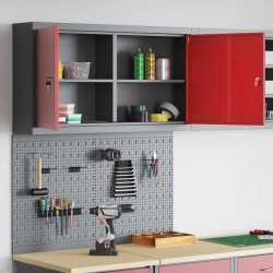 Ensemble de meuble à outils et de panneau perforé en métal rouge, 3 pièces 