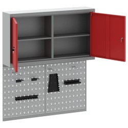 Ensemble de meuble à outils et de panneau perforé en métal rouge, 3 pièces 