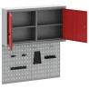 Ensemble de meuble à outils et de panneau perforé en métal rouge, 3 pièces 
