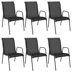 Chaises de jardin lot de 6 Acier et textilène Noir 