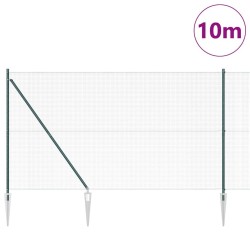 Clôture en fil soudé avec 7 piquets en spike Vert 1,5x10 m Acier 