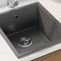 Évier de cuisine avec trop-plein en granit gris 