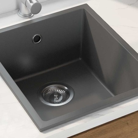 Évier de cuisine avec trop-plein en granit gris 
