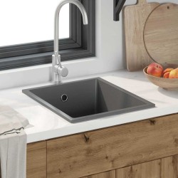Évier de cuisine avec trop-plein en granit gris 