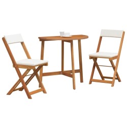Ensemble de bistro 3 pièces avec coussins en bois massif d'acacia 