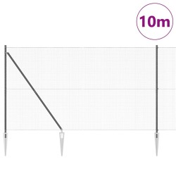Clôture en fil soudé avec 7 piquets gris 1,6x10 m en acier 