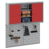 Ensemble de cabinet à outils et tableau perforé 3 pièces monté au mur en métal rouge 