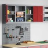 Ensemble de cabinet à outils et tableau perforé 3 pièces monté au mur en métal rouge 