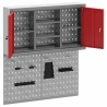 Ensemble de cabinet à outils et tableau perforé 3 pièces monté au mur en métal rouge 