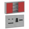 Ensemble de cabinet à outils et tableau perforé 3 pièces monté au mur en métal rouge 